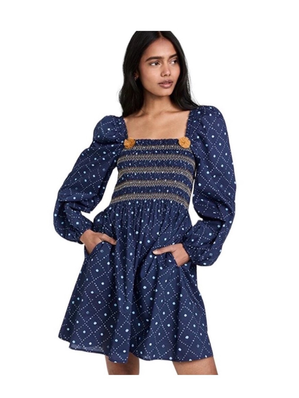 Tuckerneck Figue Women's Peony Puff-Sleeve Shirred Fit-&-Flare Mini Dress XS